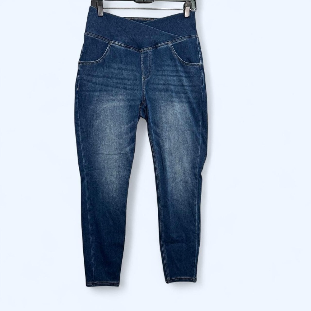 Halara Flex Crossover Leggings Women's L Blue High Rise Stretch Denim Pockets